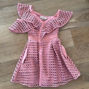 Self-Portrait Asymmetric One Shoulder Mini Dress Guipure Ruffle Frill Pink Dress